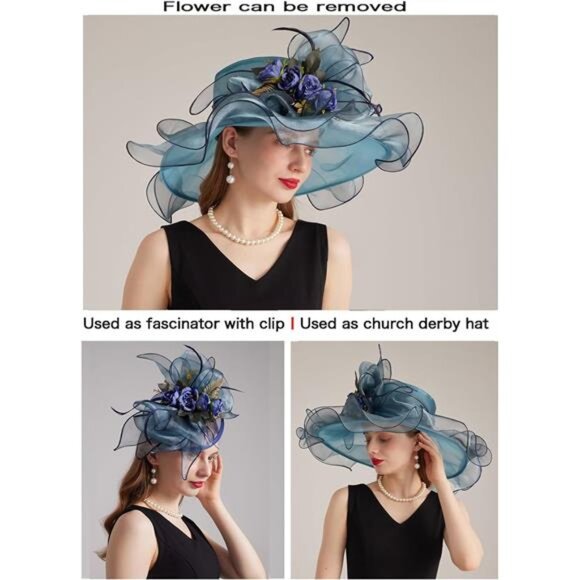 Women's Kentucky Derby Church Dress Hat 02-darkblue - Picture 2 of 7